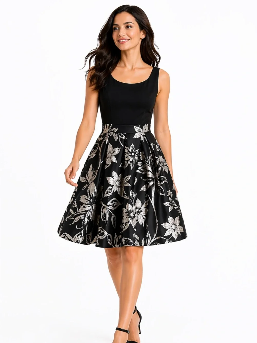Lauren Ralph Lauren Black Floral Jacquard Fit Flare Dress Sz 2 Sleeveless Party - Picture 2 of 11
